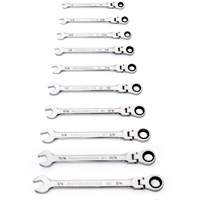 90-Tooth 12 Point SAE Wrench Set, Flex Head/Ratcheting Combination, 10 Pieces, Imperial Equipex