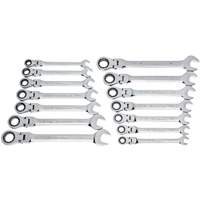 72-Tooth 12 Point Wrench Set, Flex Head/Ratcheting Combination, 14 Pieces, Imperial and Metric Equipex