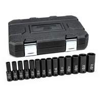 6 Point Metric Socket Set, 14 Pcs, Impact, 1/2" Drive Size, Deep Equipex