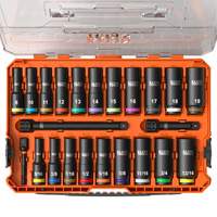 KNECT Drive Socket Set, 23 Pcs, Impact, 3/8" Drive Size, Deep Equipex