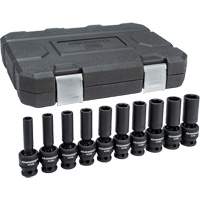 6-Point Universal Metric Socket Set, 10 Pcs, Impact, 1/2" Drive Size, Deep Equipex
