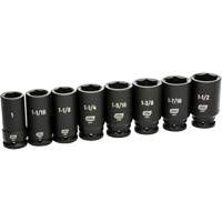 6 Point SAE Socket Set, 8 Pcs, Impact, 3/4" Drive Size, Deep Equipex
