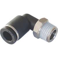 MAXFIT Push-to-Connect to Male NPT Elbow Adapter, 3/8" x 1/2" Dia., PBT Polymer Equipex