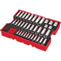 1/4”, 3/8” & 1/2” Drive SAE Socket Set with Tray for PACKOUT Drawers, 65 Pcs Equipex