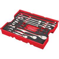 1/4”, 3/8” & 1/2” Drive Ratchet & Accessory Set with Tray for PACKOUT Drawers, 23 Pcs Equipex