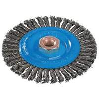 Stringer Bead Knotted Wire Brush, 4" Dia., 0.02" Fill, 5/8"-11 Arbor, Aluminum/Stainless Steel Equipex