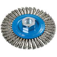 Stringer Bead Knotted Wire Brush, 4-1/2" Dia., 0.02" Fill, 5/8"-11 Arbor, Aluminum/Stainless Steel Equipex