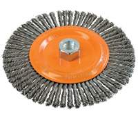 Stringer Bead Knotted Wire Brush, 6-7/8" Dia., 0.02" Fill, 5/8"-11 Arbor, Steel Equipex