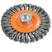 Wide Knotted Wire Wheel Brush, 4-1/2" Dia., 0.02" Fill, 5/8"-11 Arbor, Steel Equipex