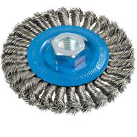 Wide Knotted Wire Wheel Brush, 4-1/2" Dia., 0.02" Fill, 5/8"-11 Arbor, Aluminum/Stainless Steel Equipex