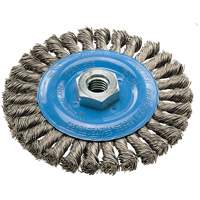 Wide Knotted Wire Wheel Brush, 5" Dia., 0.02" Fill, 5/8"-11 Arbor, Aluminum/Stainless Steel Equipex