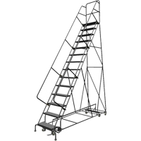 &eacute;chelles roulantes multidirectionnelles, 14 marches, Largeur de la marche 24", Hauteur de la plateforme 140", Acier Equipex