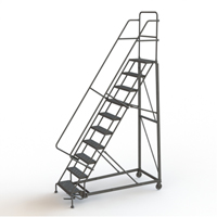 Heavy Duty Rolling Ladder, 10 Steps, 24" Step Width, 100" Platform Height, Steel Equipex