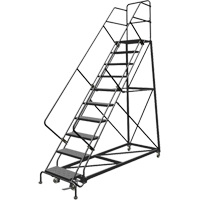 Safety Slope Rolling Ladder, 9 Steps, Perforated, 50° Incline, 90" High Equipex
