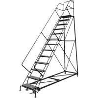 Safety Slope Rolling Ladder, 13 Steps, Perforated, 50° Incline, 130" High Equipex