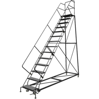 Safety Slope Rolling Ladder, 14 Steps, Perforated, 50° Incline, 140" High Equipex