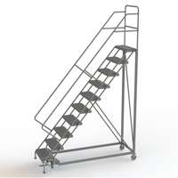 Safety Slope Rolling Ladder, 10 Steps, Serrated, 50° Incline, 100" High Equipex