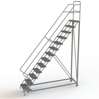 Safety Slope Rolling Ladder, 13 Steps, Serrated, 50° Incline, 130" High Equipex