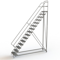 Safety Slope Rolling Ladder, 15 Steps, Serrated, 50° Incline, 150" High Equipex