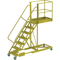 Cantilever Rolling Ladder, Supported, 7 Steps, 40" Platform Depth, 70" Platform Height Equipex