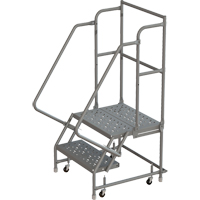Escabeaux roulants &agrave; dessus profond, 2 marches, Largeur de la marche 16", Hauteur de la plateforme 20", Acier Equipex