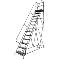 Escabeaux roulants &agrave; dessus profond, 13 marches, Largeur de la marche 24", Hauteur de la plateforme 130", Acier Equipex