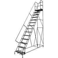Escabeaux roulants &agrave; dessus profond, 14 marches, Largeur de la marche 24", Hauteur de la plateforme 140", Acier Equipex