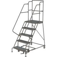 Escabeaux roulants &agrave; dessus profond, 5 marches, Largeur de la marche 16", Hauteur de la plateforme 50", Acier Equipex