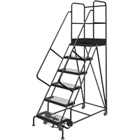 Escabeaux roulants &agrave; dessus profond, 6 marches, Largeur de la marche 24", Hauteur de la plateforme 60", Acier Equipex