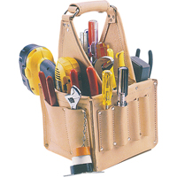 Porte-outils pour &eacute;lectricien et travaux d'entretien, Cuir, 17 pochettes, Beige Equipex