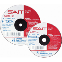 Meule &agrave; tronçonner, 4" x 0,045", Arbre de 5/8", Type 27, Oxyde d'aluminium, 13500 Tr/min Equipex