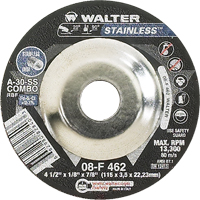 Depressed Centre Grinding Wheels - Stainless Type 27, 4-1/2" x 1/8", 7/8" Arbor, Type 27 Equipex
