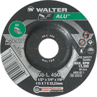 Aluminium Depressed Centre Grinding Wheels, 4-1/2" x 1/4", 7/8" Arbor, Type 27 Equipex