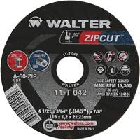 Zipcut Cut-Off Wheel, 4-1/2" x 3/64", 7/8" Arbor, Type 1, Aluminum Oxide, 13300 RPM Equipex