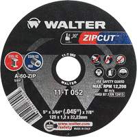 Zipcut Cut-Off Wheel, 5" x 3/64", 7/8" Arbor, Type 1, Aluminum Oxide, 12200 RPM Equipex