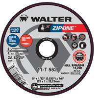 Zip One Cut-Off Wheel, 5" x 1/32", 7/8" Arbor, Type 1, Zirconia Alumina, 12200 RPM Equipex
