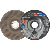 Depressed Centre Grinding Wheels - Allsteel XX, 4-1/2" x 1/8", 7/8" Arbor, Type 27, Zirconia Alumina, 13300 RPM Equipex
