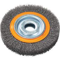 Crimped Wire Bench Wheel Brush, 6" Dia., 0.0118" Fill, 1/2" - 1/4" Arbor Equipex