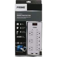Limiteurs de surtension avec chargeur USB, 8 Prises, 2400 J, 1875 W, Cordon 6' Equipex