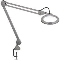 Lampe grossissante, Dioptrie 5, Ampoule DEL, Bras de 45", Pinces serre-joints, Gris Equipex