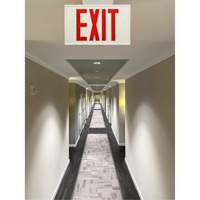 Exit Sign, LED, Battery Operated/Hardwired, 12-1/5" L x 7-1/2" W, English Equipex