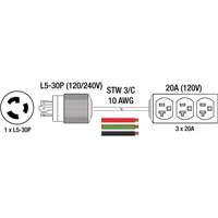 Rallonge pour g&eacute;n&eacute;ratrice avec triple fiche, STW, AWG 10, 3 prise(s), 25' Equipex