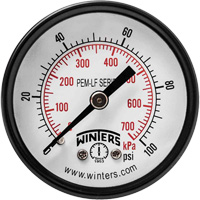 Economy Pressure Gauge, 2" , 0 - 100 psi, Back Mount, Analogue Equipex